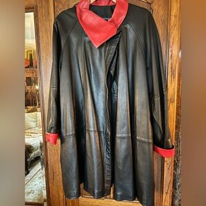 Vera Pelle Black and Red Leather cape style Jacket